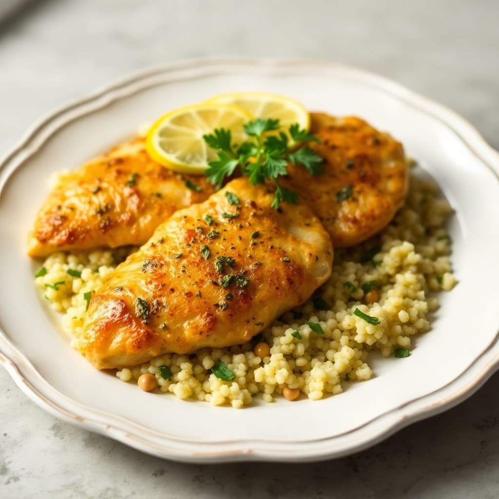 Zesty Lemon Chicken Paillards with Herbed Couscous