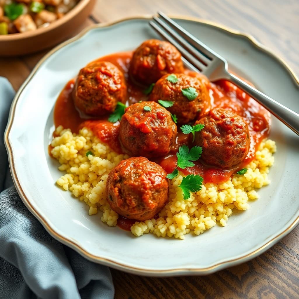 Spicy Moroccan Meatballs with Couscous