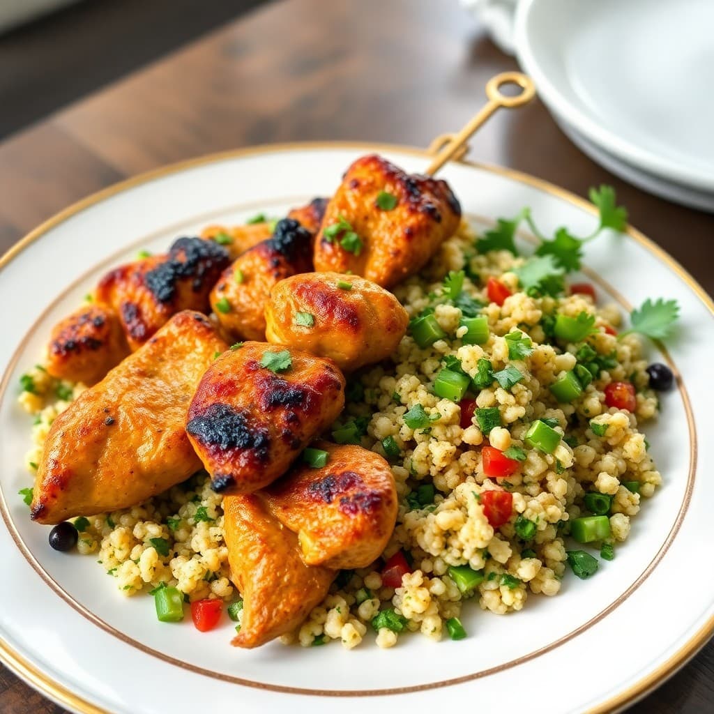 Moroccan-Spiced Chicken Skewers with Quinoa Tabbouleh