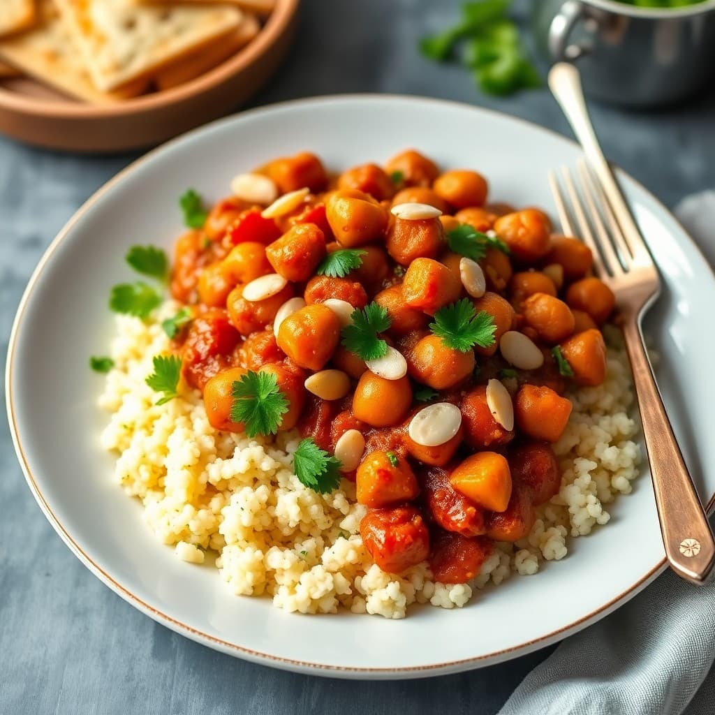 Moroccan-Spiced Chickpea & Seitan Tagine with Herbed Couscous