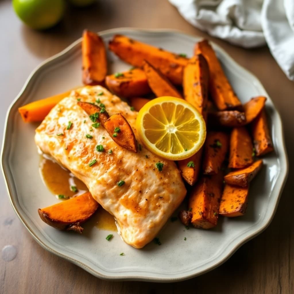 Zesty Citrus Salmon with Roasted Sweet Potato Wedges