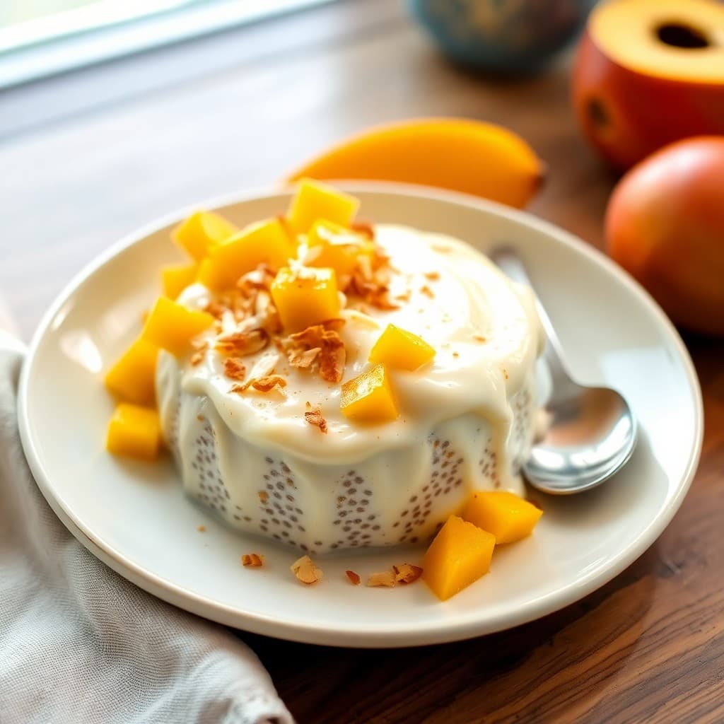 Creamy Mango Chia Pudding with Toasted Coconut