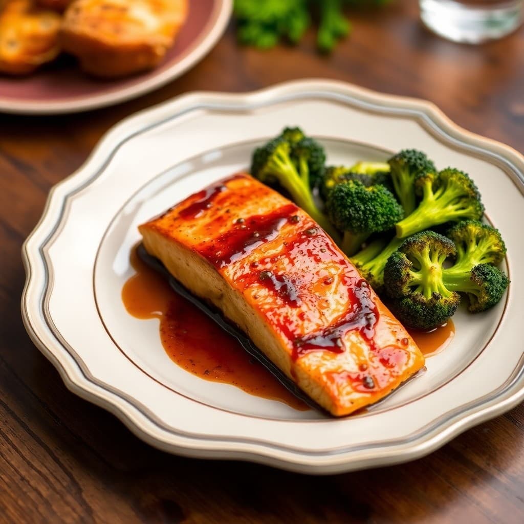 Seared Miso-Glazed Salmon with Roasted Garlic Broccoli