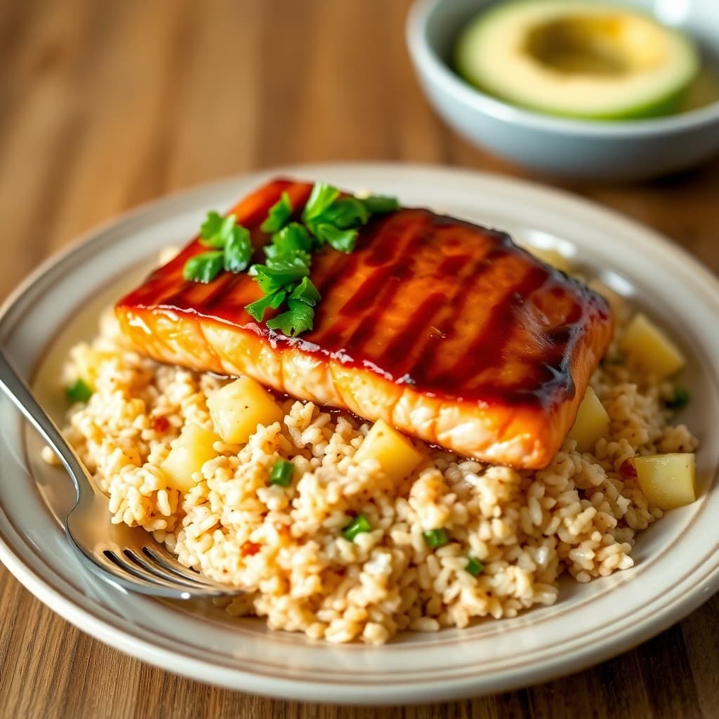 Teriyaki Salmon Bowl with Pineapple Fried Rice