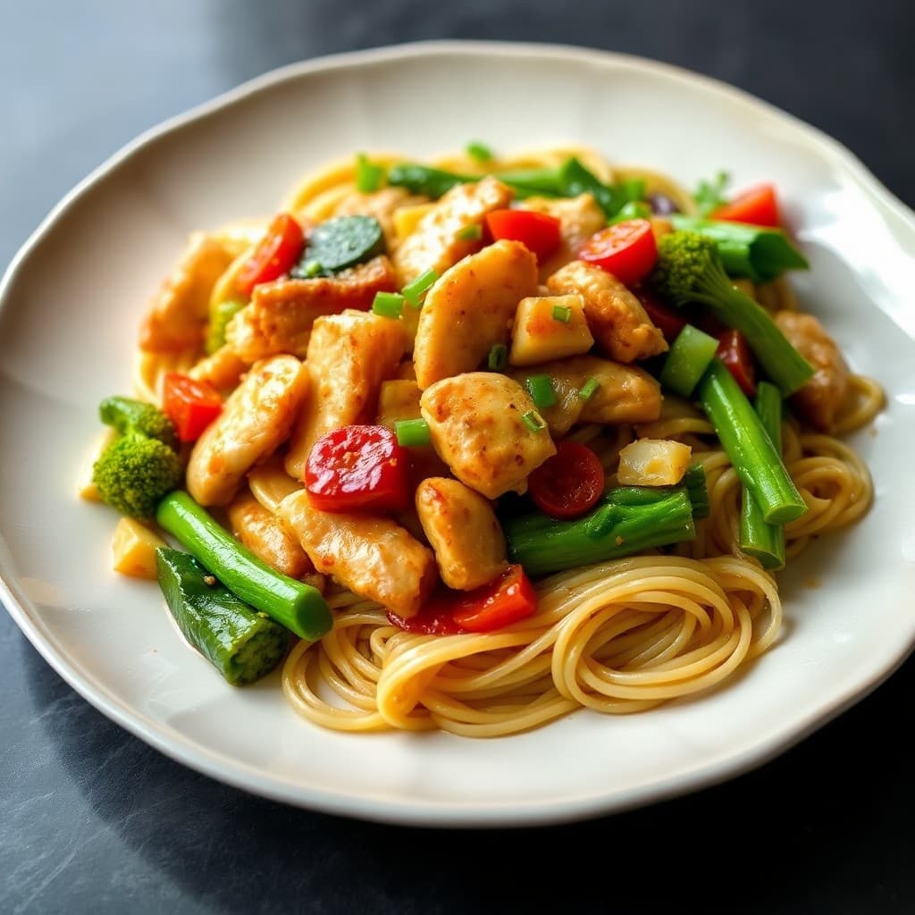 Zesty Lemon Chicken Stir-Fry with Garlic Noodles