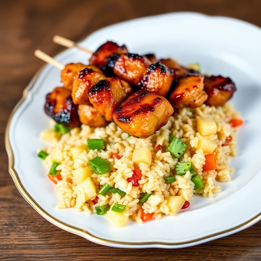 Teriyaki Chicken Skewers with Pineapple Fried Rice