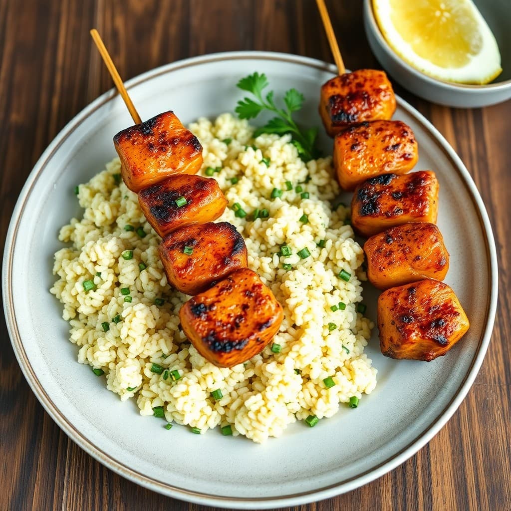 Moroccan Chicken Skewers with Herb Couscous