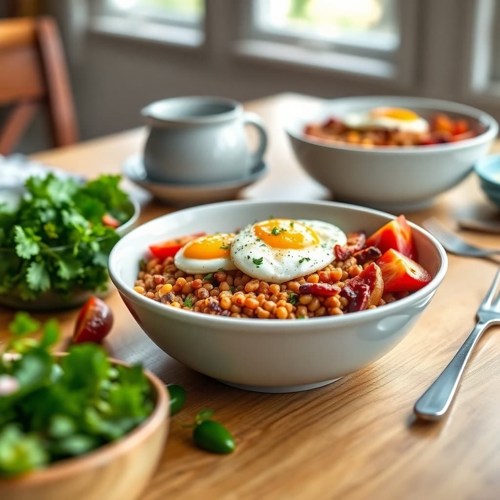 Zesty Lentil and Egg Breakfast Bowls