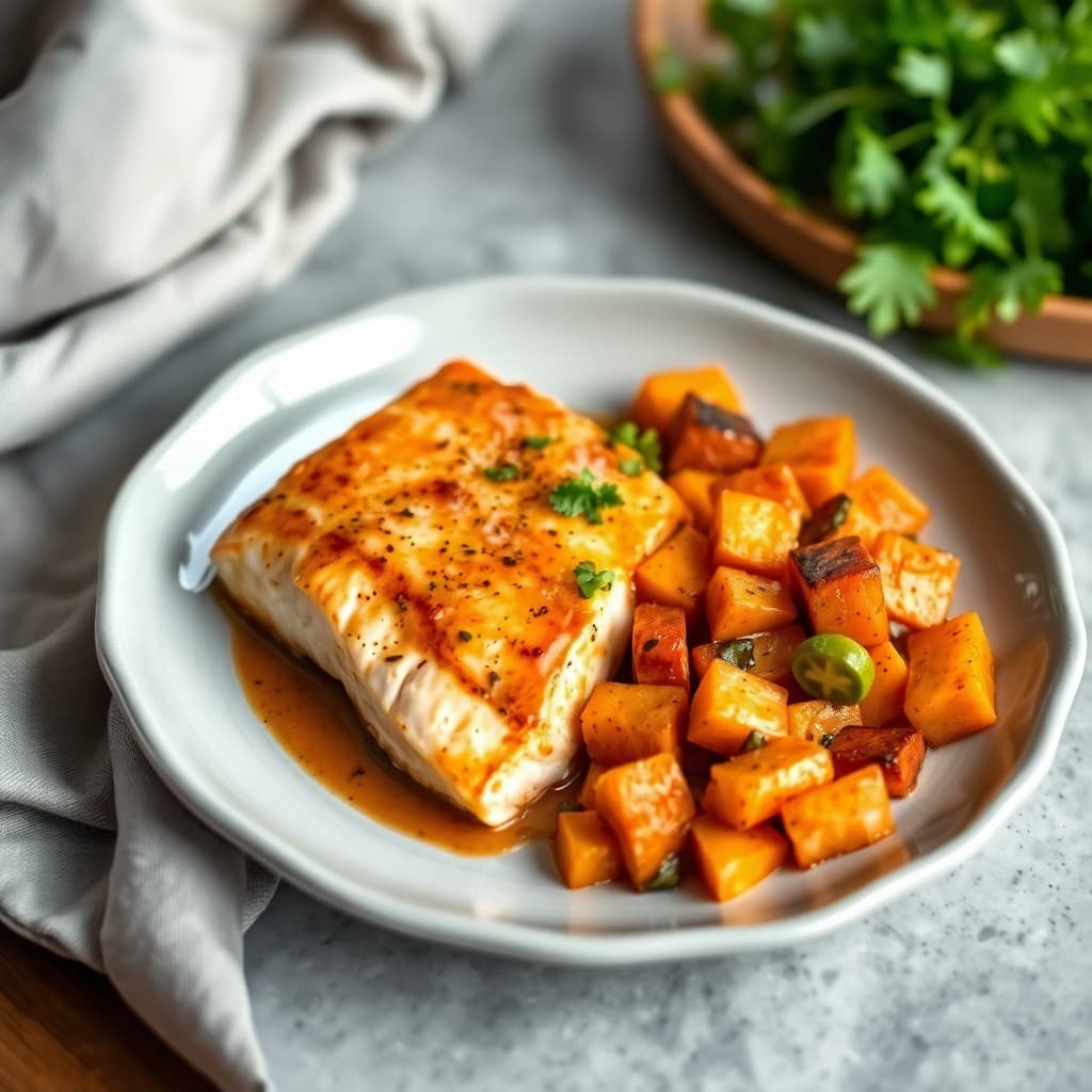 Seared Chili-Lime Salmon with Roasted Sweet Potato Medley
