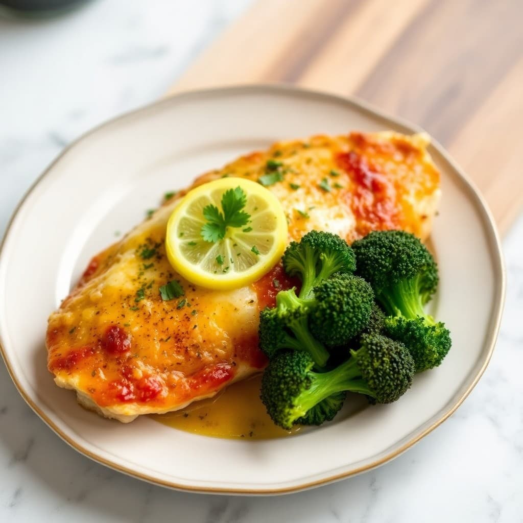 Zesty Lemon Chicken Parmesan with Roasted Broccoli
