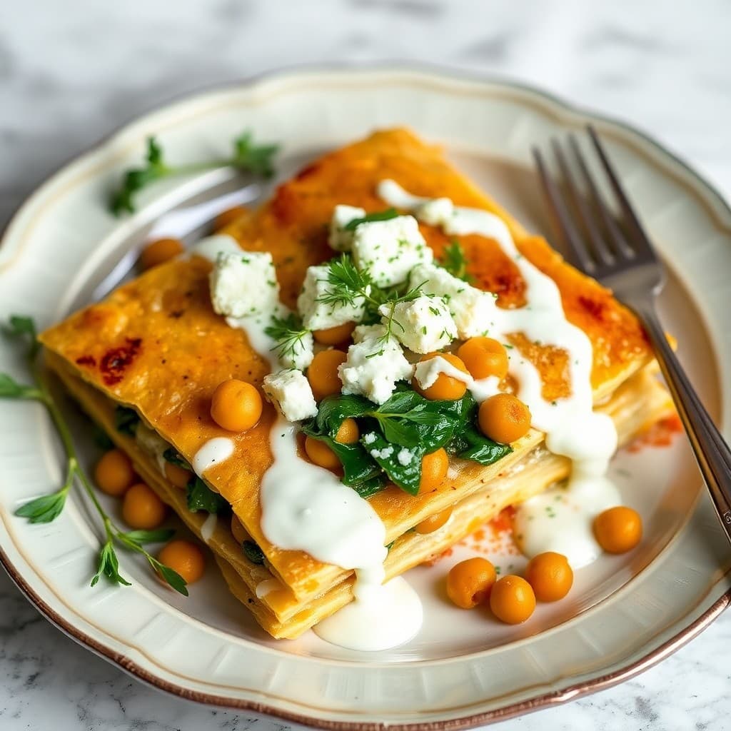 Crispy Chickpea & Spinach Spanakopita with Lemon-Dill Yogurt Sauce