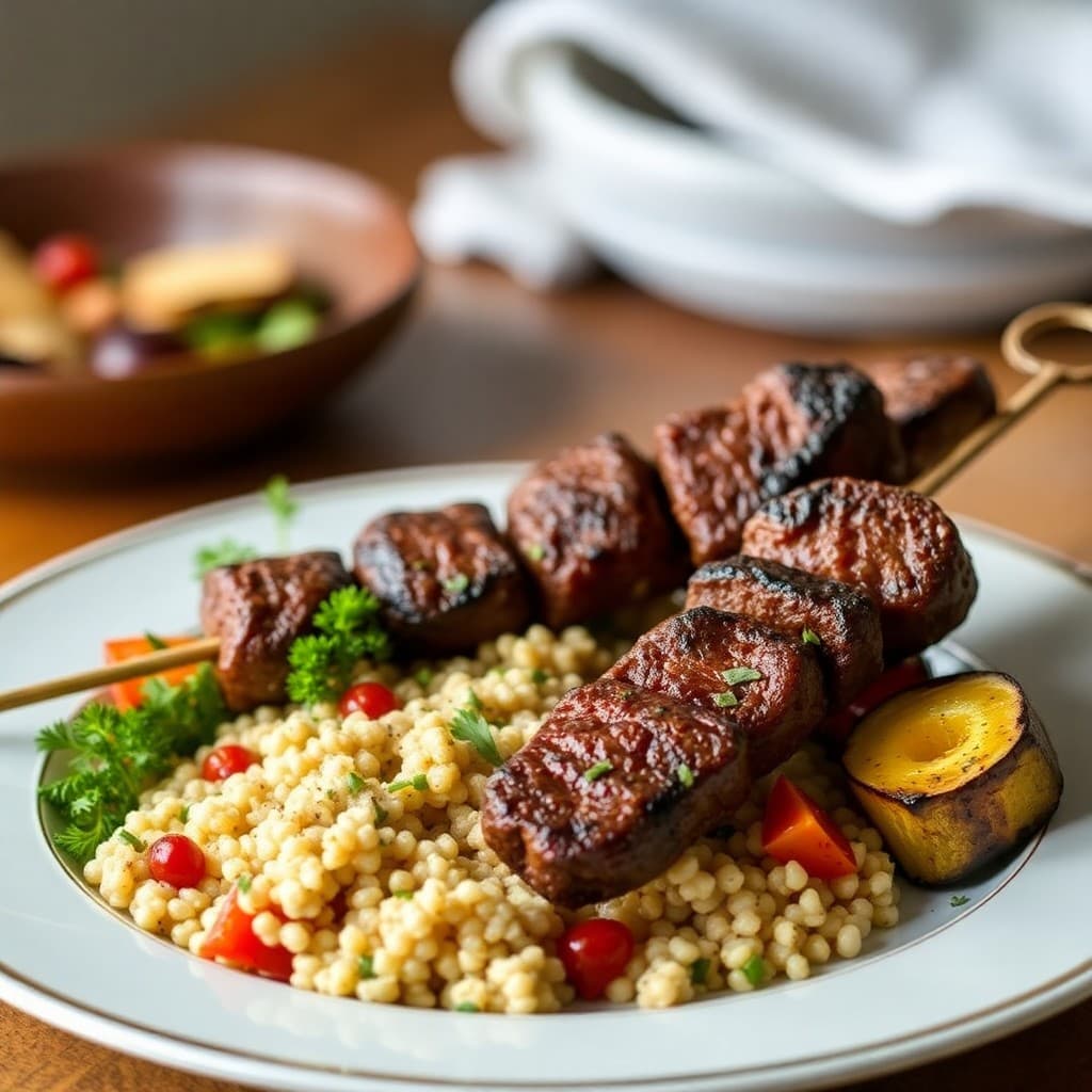 Zesty Moroccan Beef Skewers with Herbed Couscous