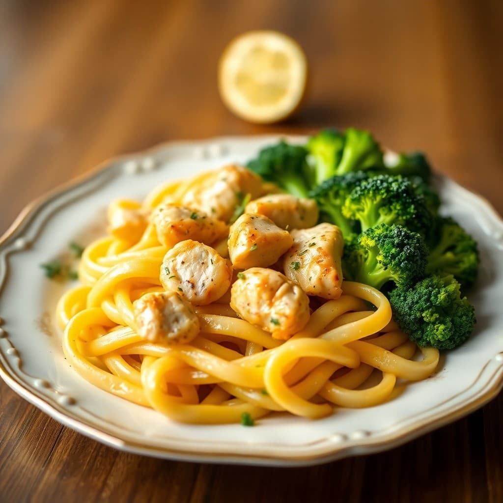 Lemon Garlic Chicken Penne with Roasted Broccoli