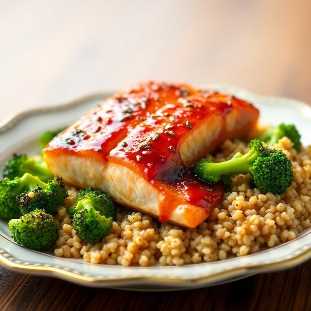 Teriyaki Glazed Salmon with Roasted Broccoli and Quinoa