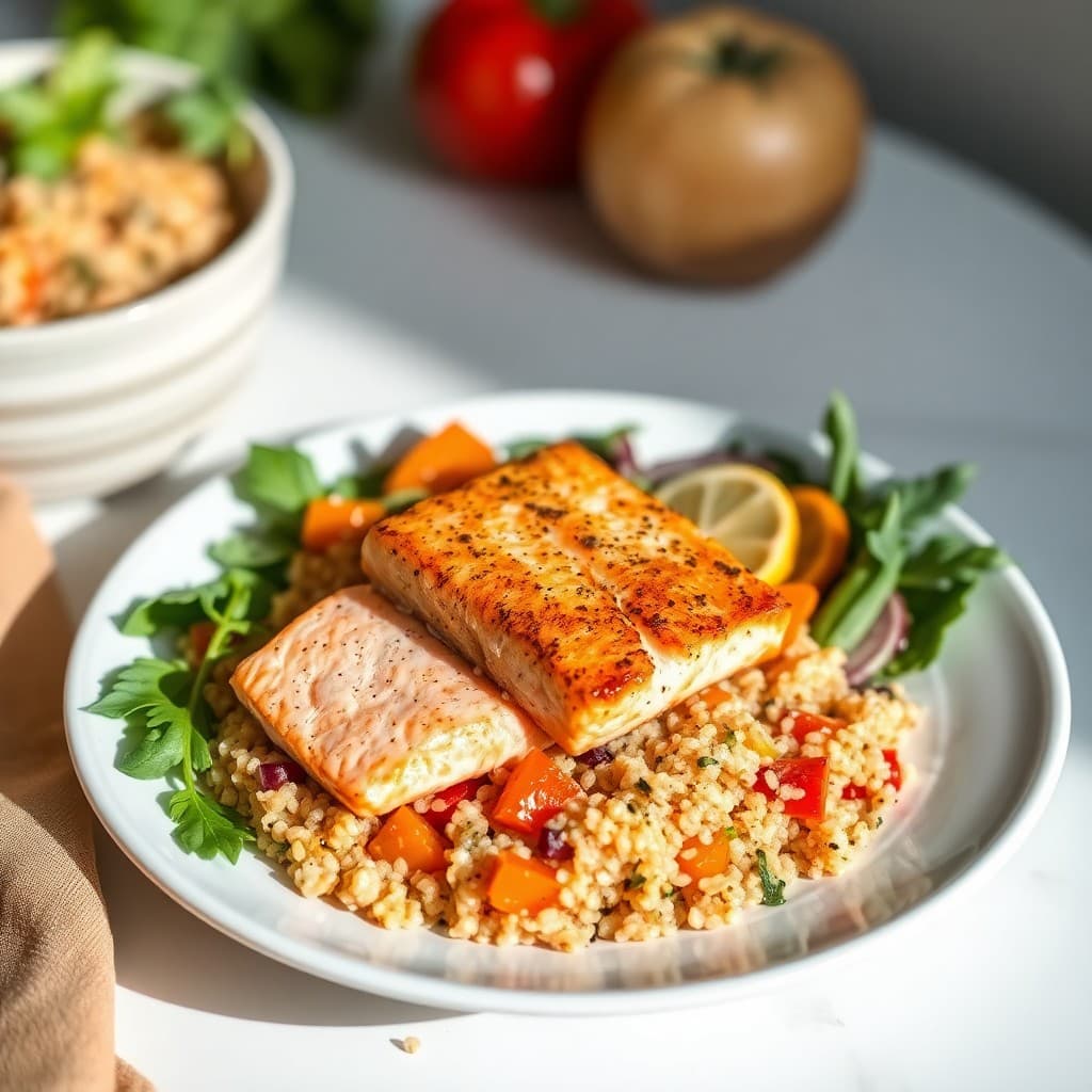 Autumn Mediterranean Salmon and Quinoa Bowl