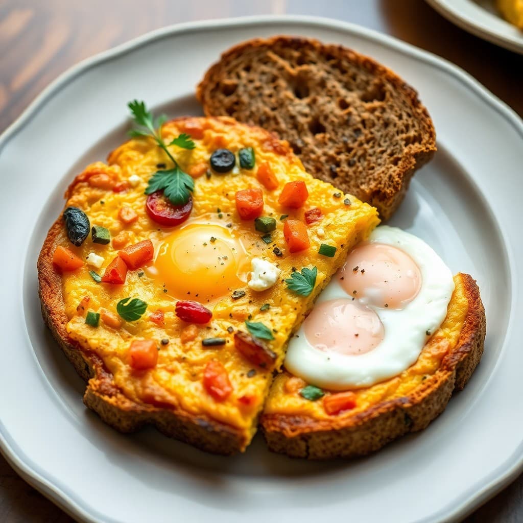 Roasted Vegetable Frittata with Feta and Whole Grain Toast