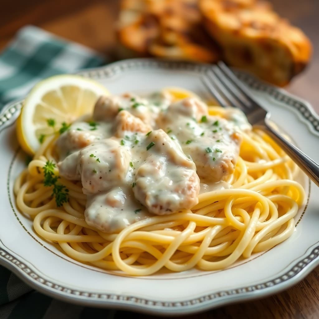 Lemon Garlic Chicken Fettuccine Alfredo