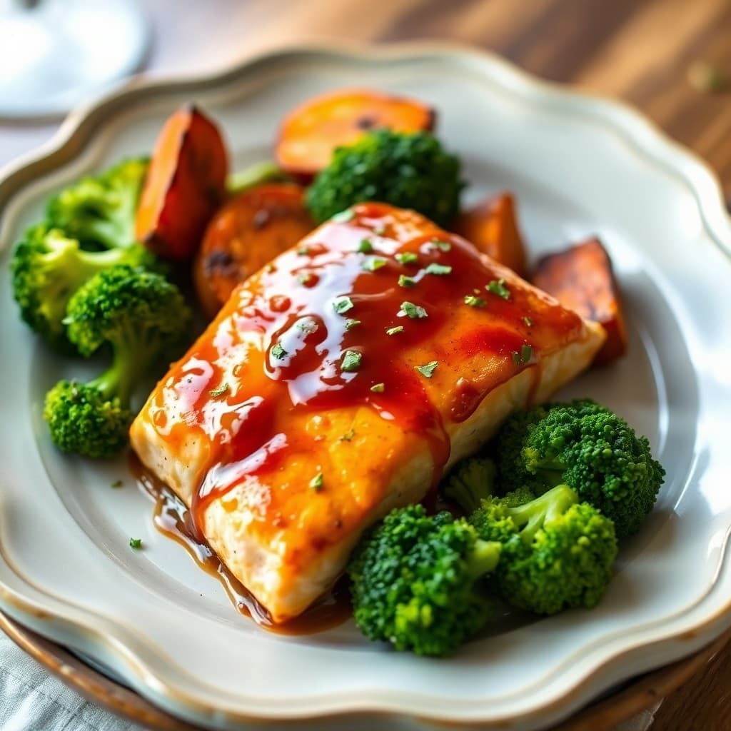 Garlic Soy Glazed Salmon with Roasted Sweet Potatoes