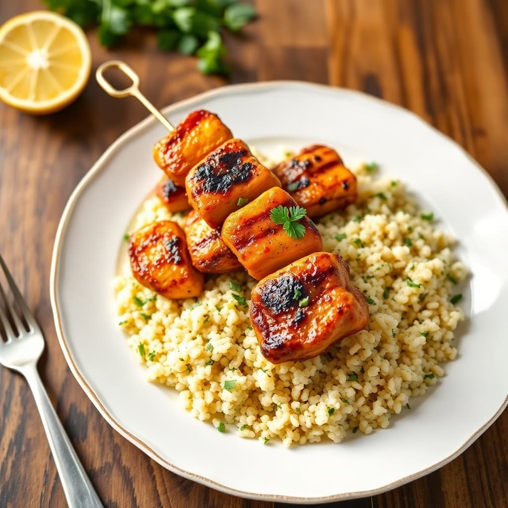 Moroccan Chicken Skewers with Herbed Couscous