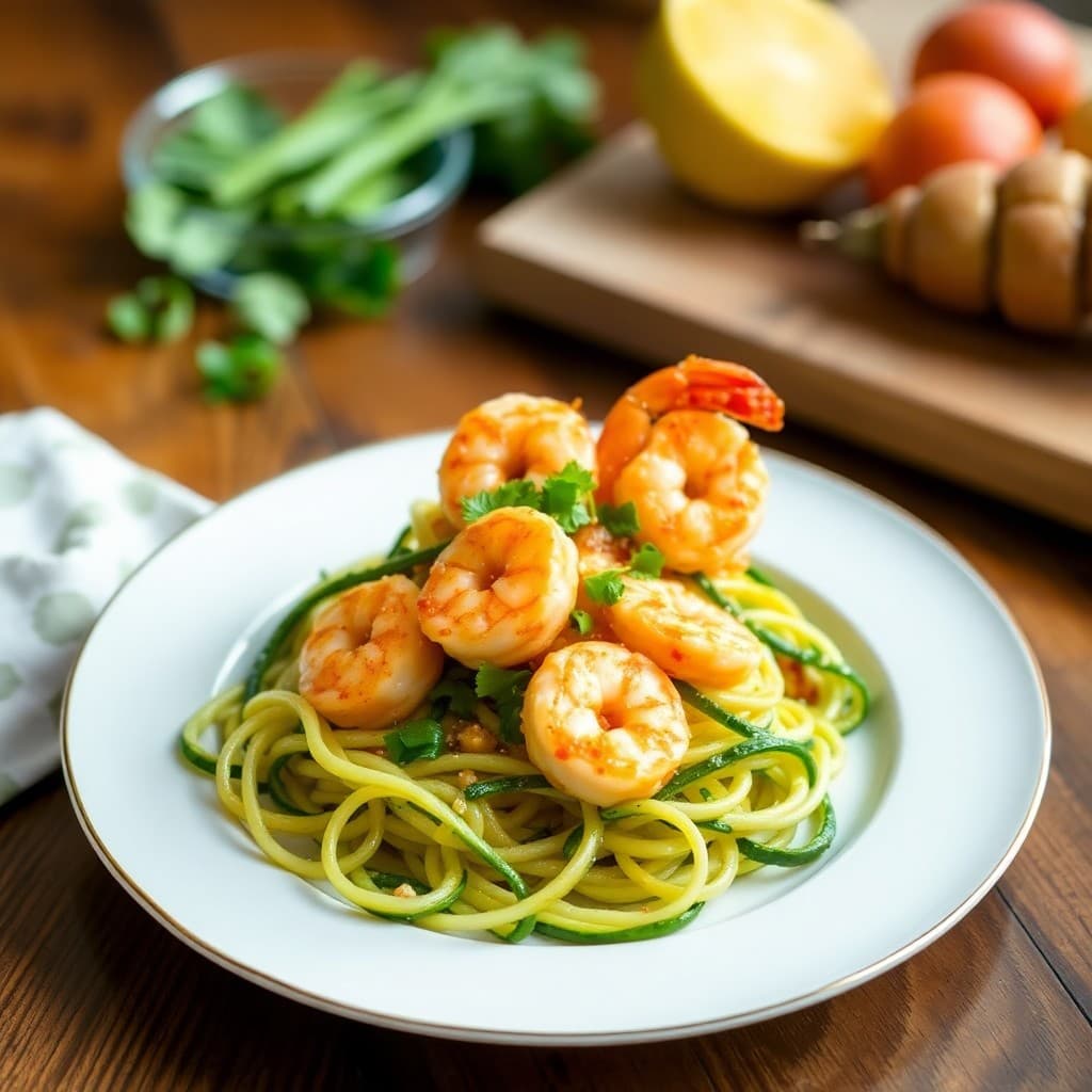 Sizzling Garlic Ginger Shrimp Stir-Fry with Lemon-Pepper Zucchini Noodles