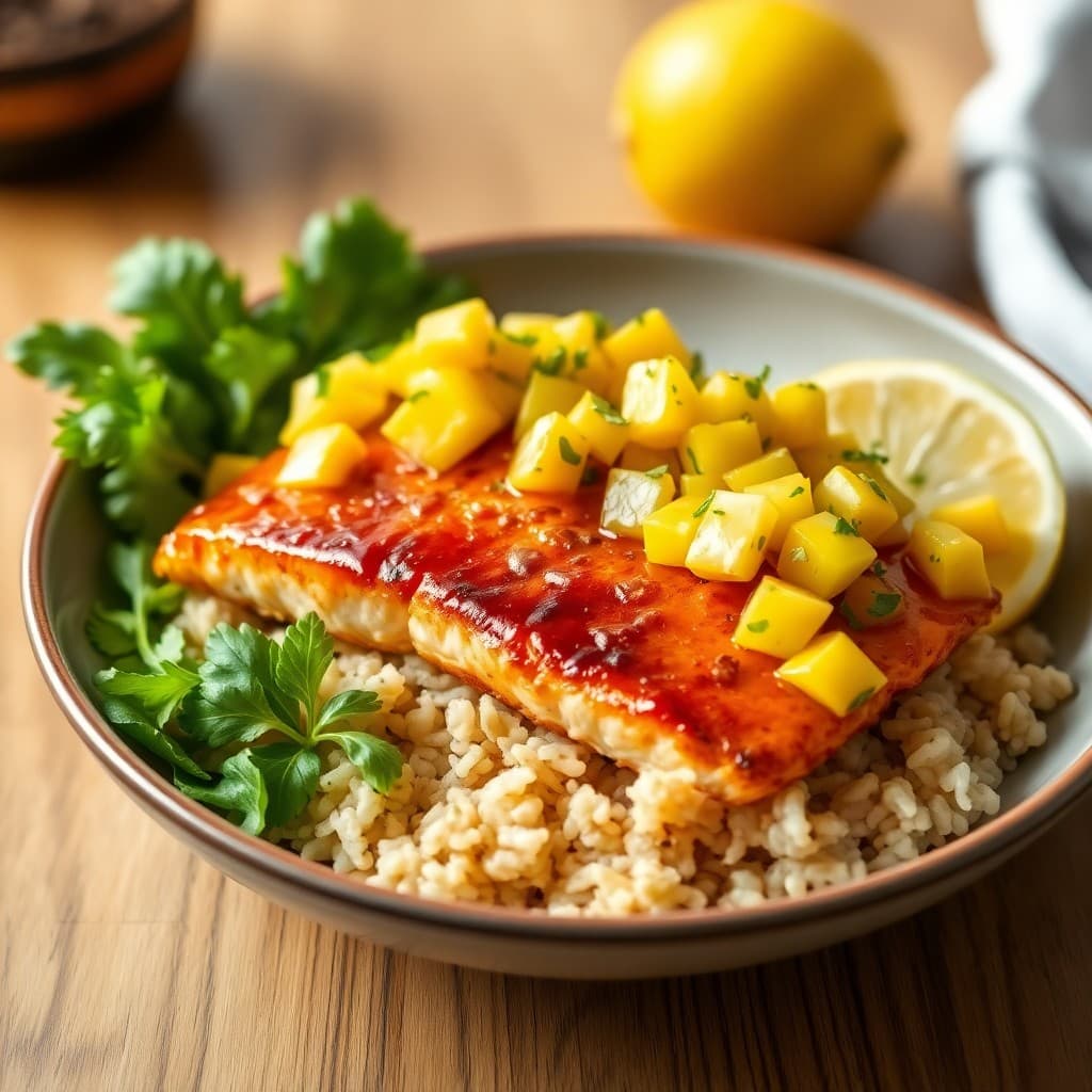 Teriyaki Salmon Rice Bowls with Mango Salsa