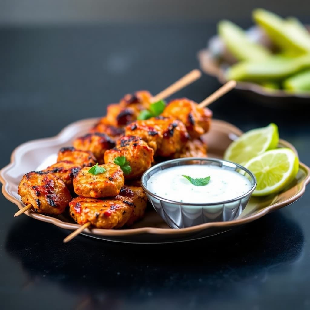 Fiery Chicken Tikka Skewers with Mint Yogurt Dip