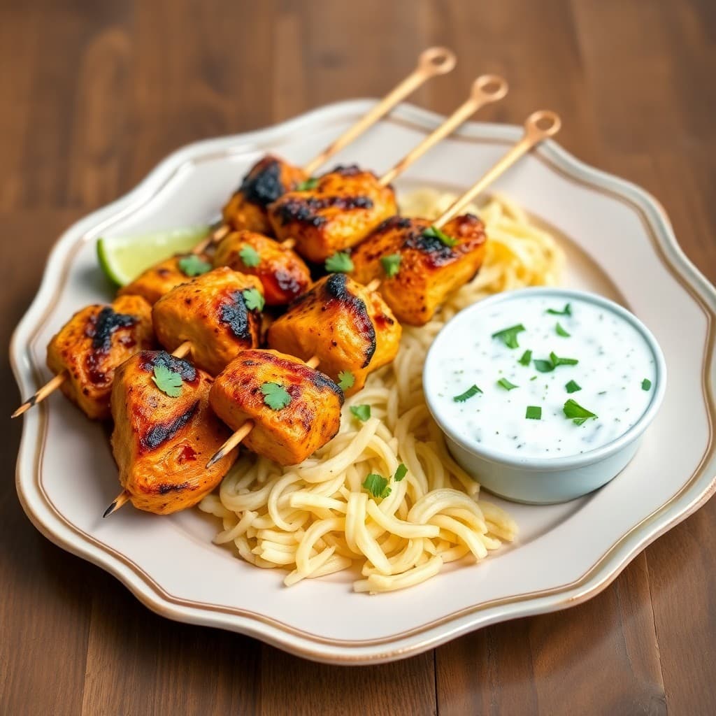 Tandoori Chicken Skewers with Cucumber Raita