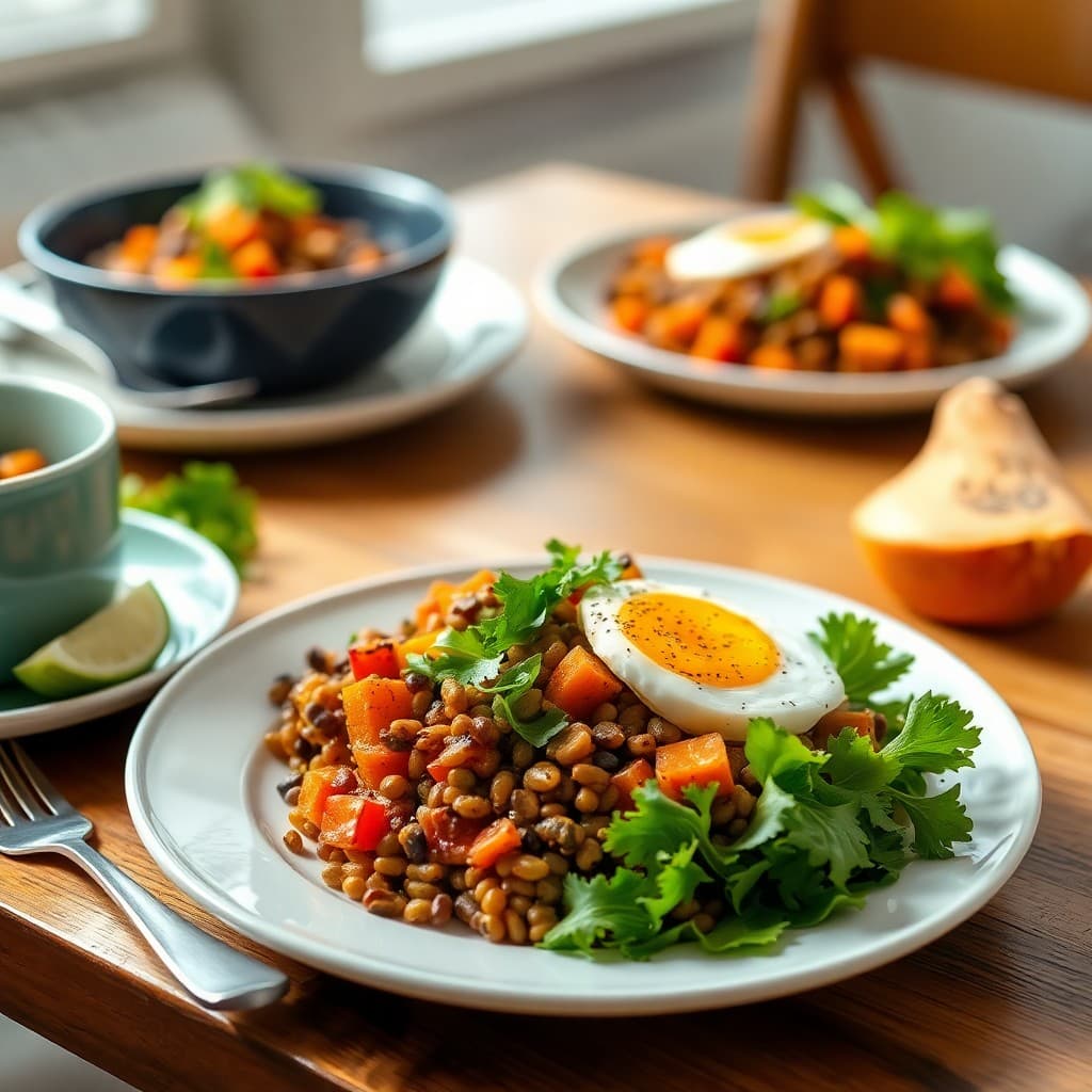 Savory Lentil and Sweet Potato Breakfast Bowls