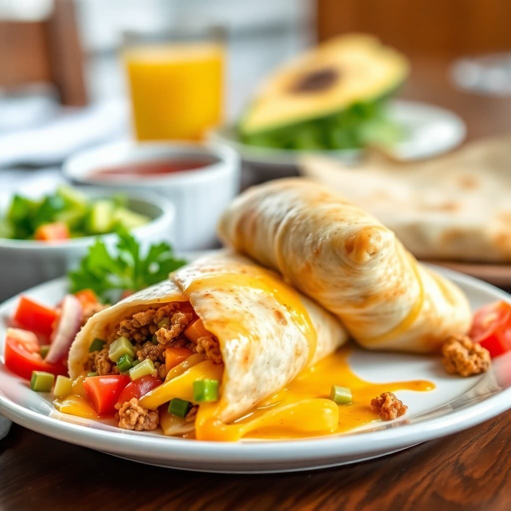 Cheesy Beef and Veggie Breakfast Burritos