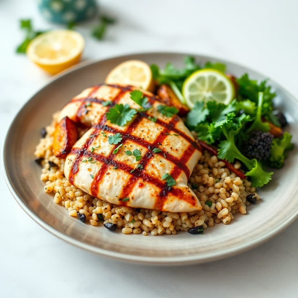 Grilled Cilantro Lime Chicken with Roasted Veggie Quinoa Bowl