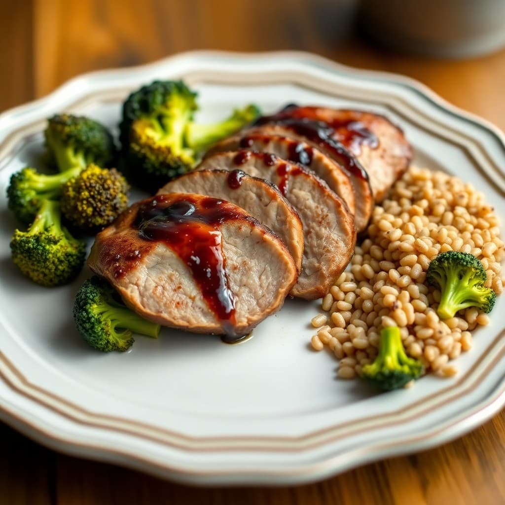 Balsamic-Glazed Pork Tenderloin with Roasted Broccoli and Farro