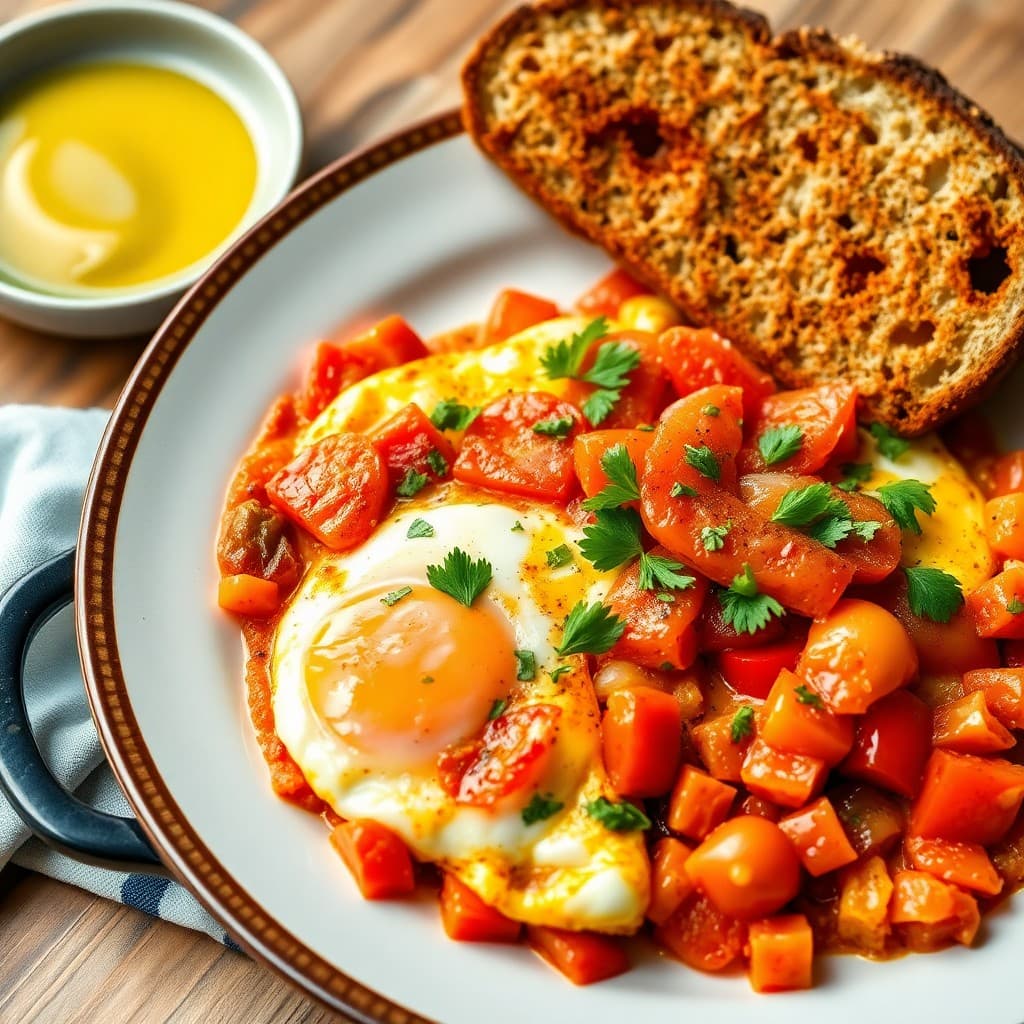 Turkish-Inspired Menemen with Smoked Salmon & Whole Grain Toast