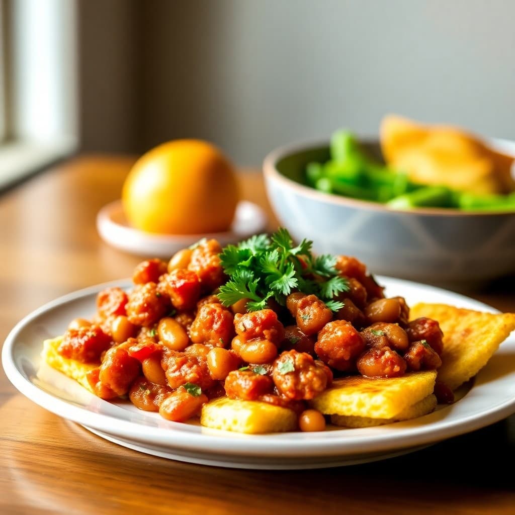 Spanish-Style Seitan & White Bean Sofrito with Crispy Polenta
