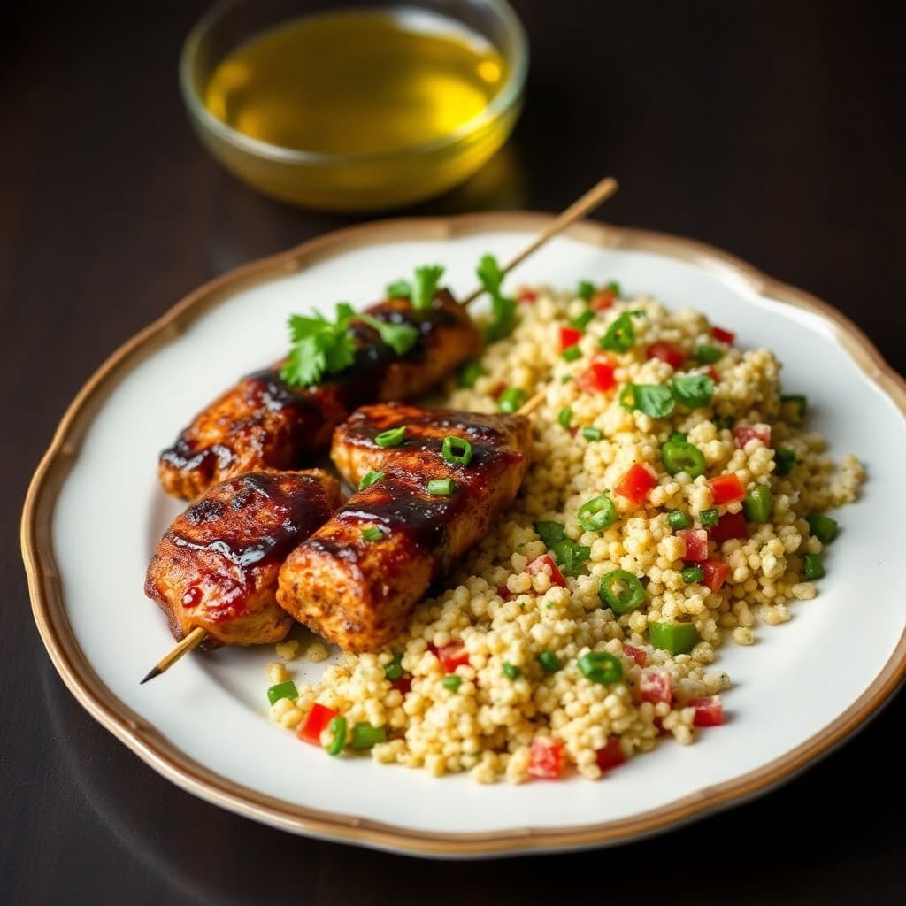 Balsamic Glazed Chicken Skewers with Mediterranean Couscous