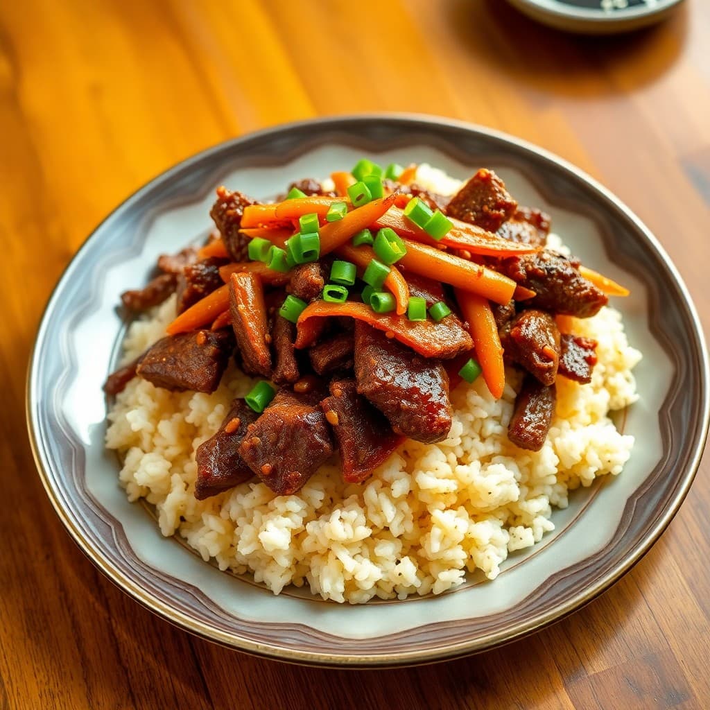 Korean Bulgogi Beef with Kimchi Fried Rice