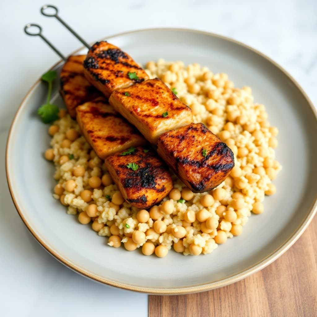 Moroccan Spiced Chicken Skewers with Chickpea Couscous