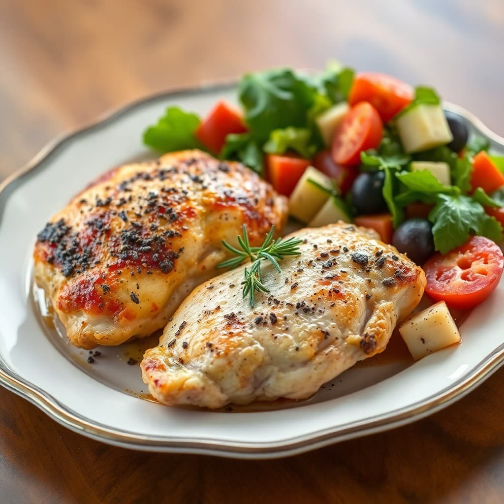 Rosemary Garlic Baked Chicken with Mediterranean Salad