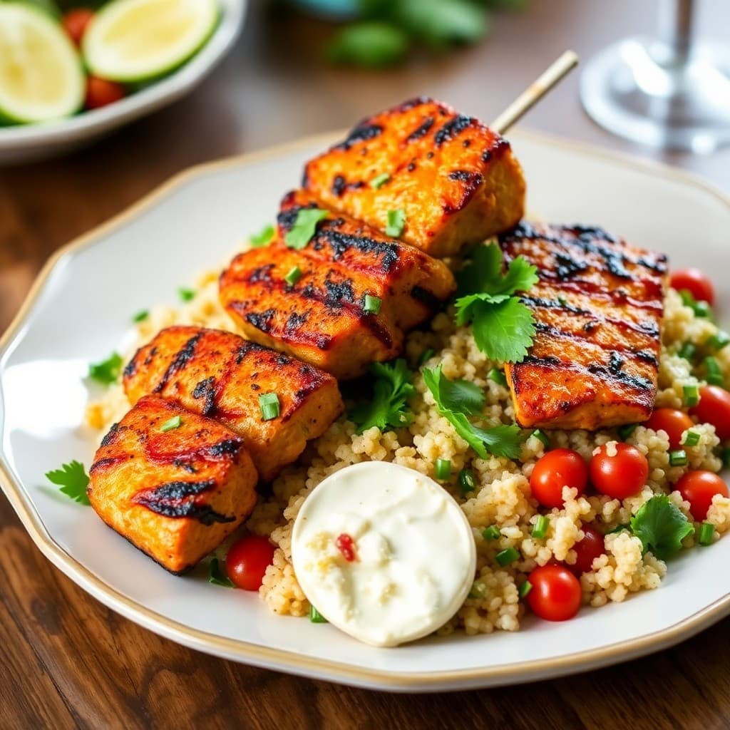 Zesty Mediterranean Chicken Kebabs with Quinoa Tabbouleh