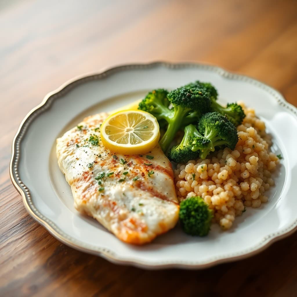Lemon-Herb Baked Tilapia with Roasted Broccoli and Quinoa