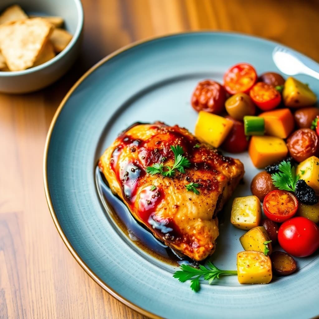 Balsamic Glazed Chicken Thighs with Roasted Mediterranean Veggies