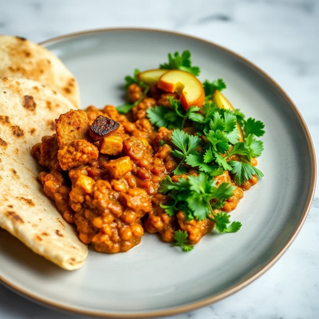 Ethiopian-Inspired Misir Wat with Crispy Tempeh & Flatbread