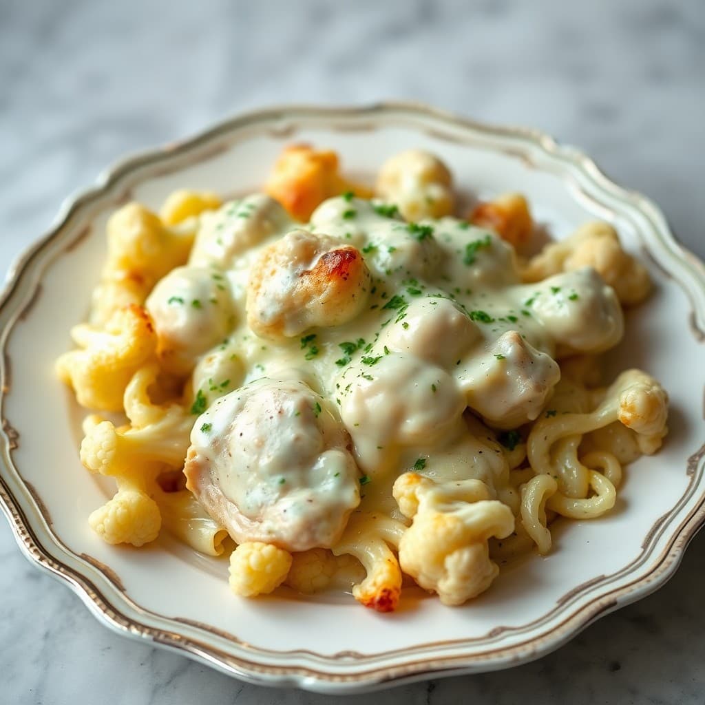 Roasted Cauliflower and Chicken Alfredo