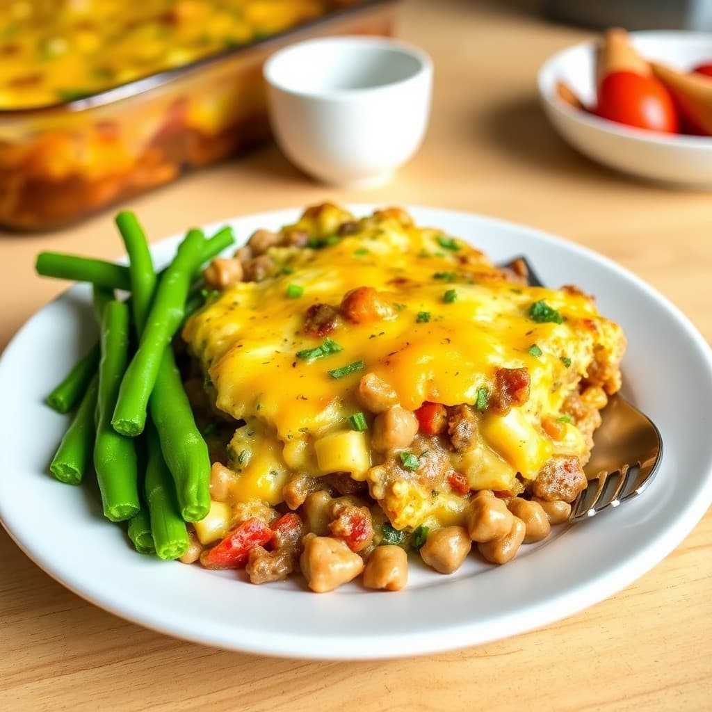 Cheesy Beef & Veggie Breakfast Bake