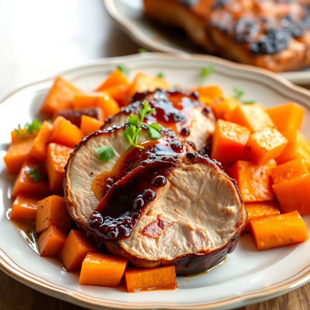 Seared Teriyaki Pork Tenderloin with Roasted Sweet Potato Medley