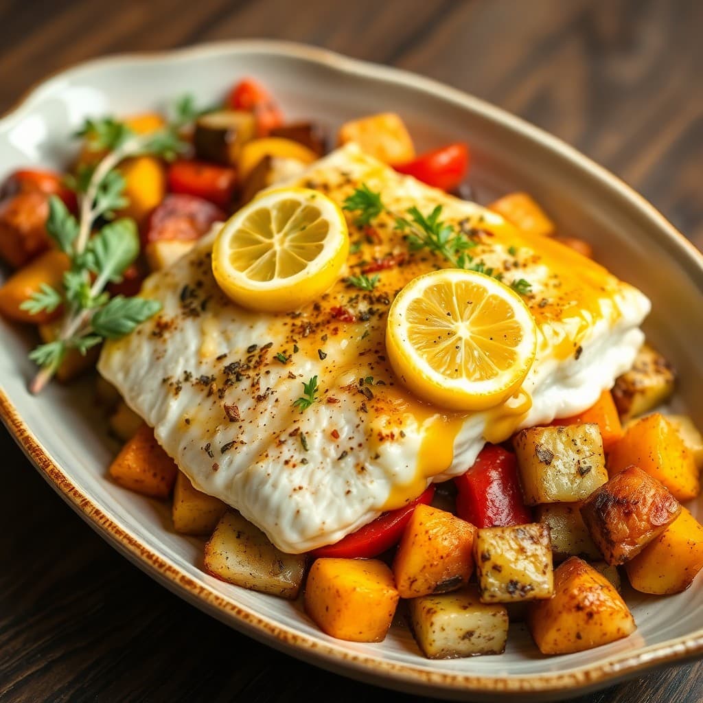 Mediterranean Lemon Garlic Tilapia with Roasted Vegetables