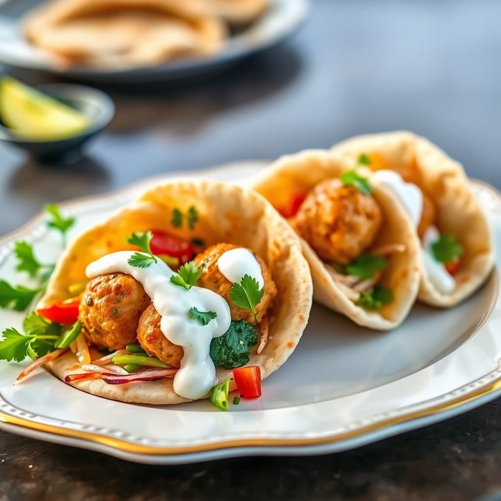 Zesty Mediterranean Chicken Meatball Pitas