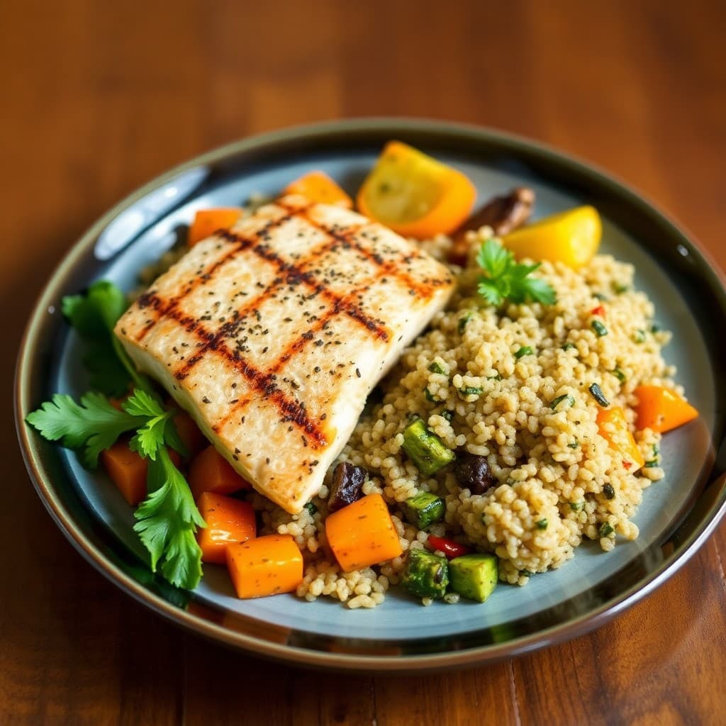 Grilled Mediterranean Salmon with Roasted Vegetables