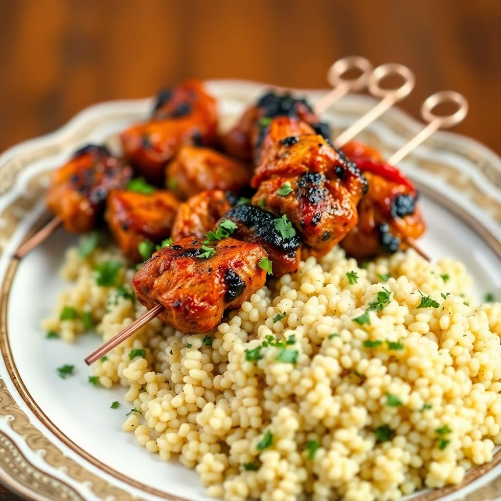 Moroccan Chicken Skewers with Garlic Herb Couscous