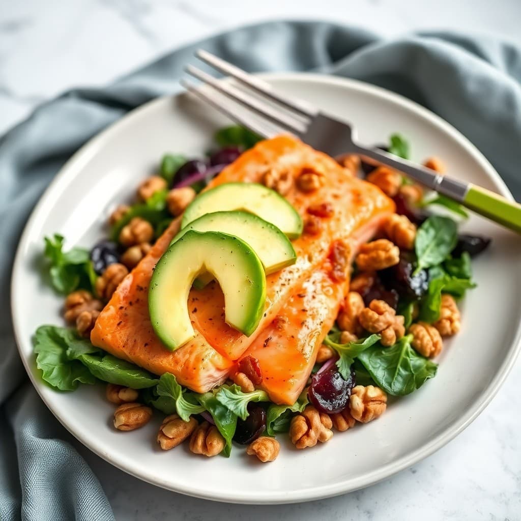 Satiating Salmon Salad with Avocado and Walnuts
