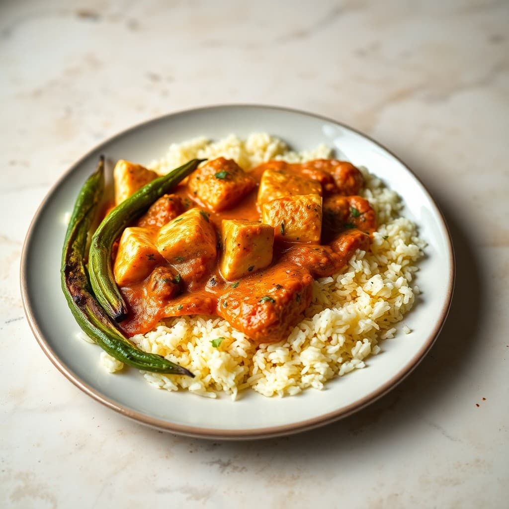 Indian Spiced Paneer Tikka Masala with Saffron Basmati & Charred Okra